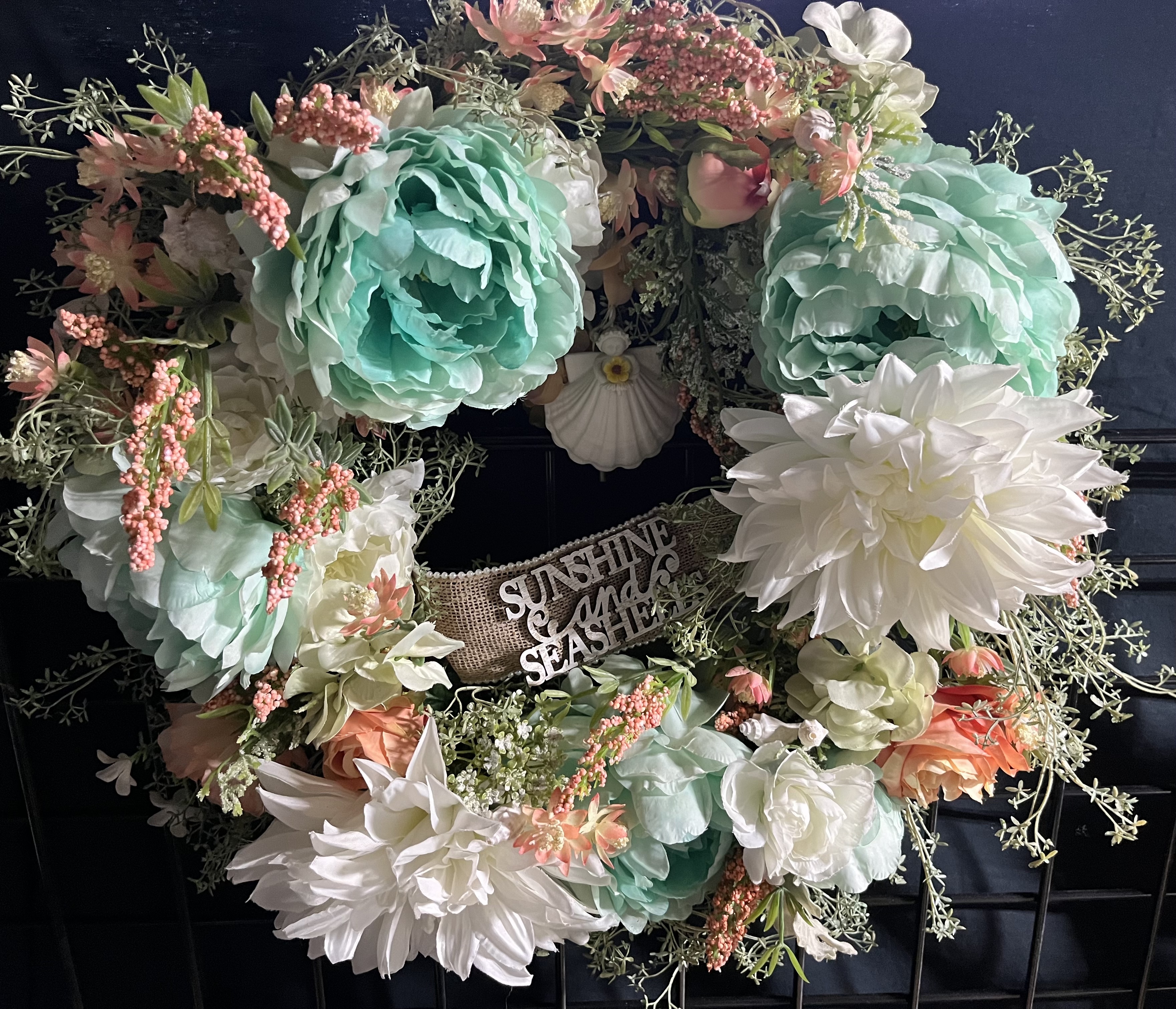 Aqua & White Floral Wreath